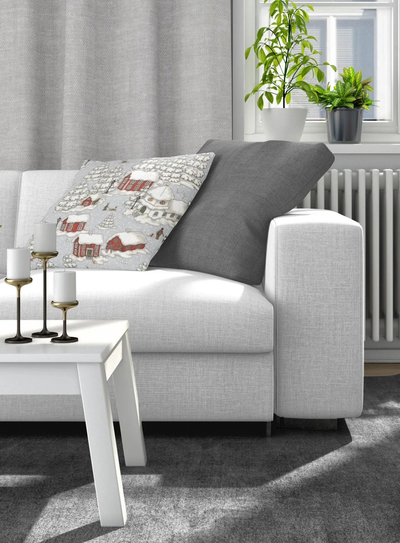 Timmerbyn pudebetræk 47x47 cm, Grå/Rød Arvidssons Textil