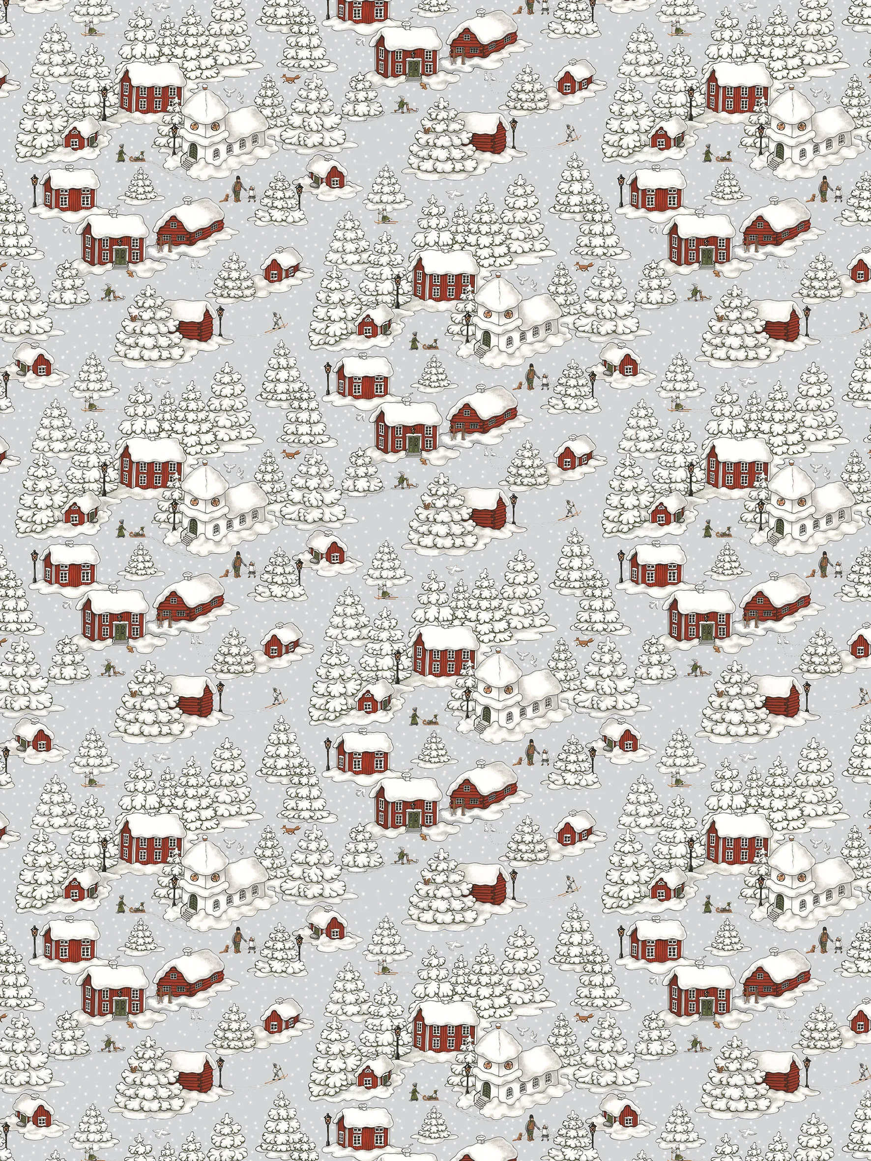 Timmerbyn stof, Grå/Rød Arvidssons Textil