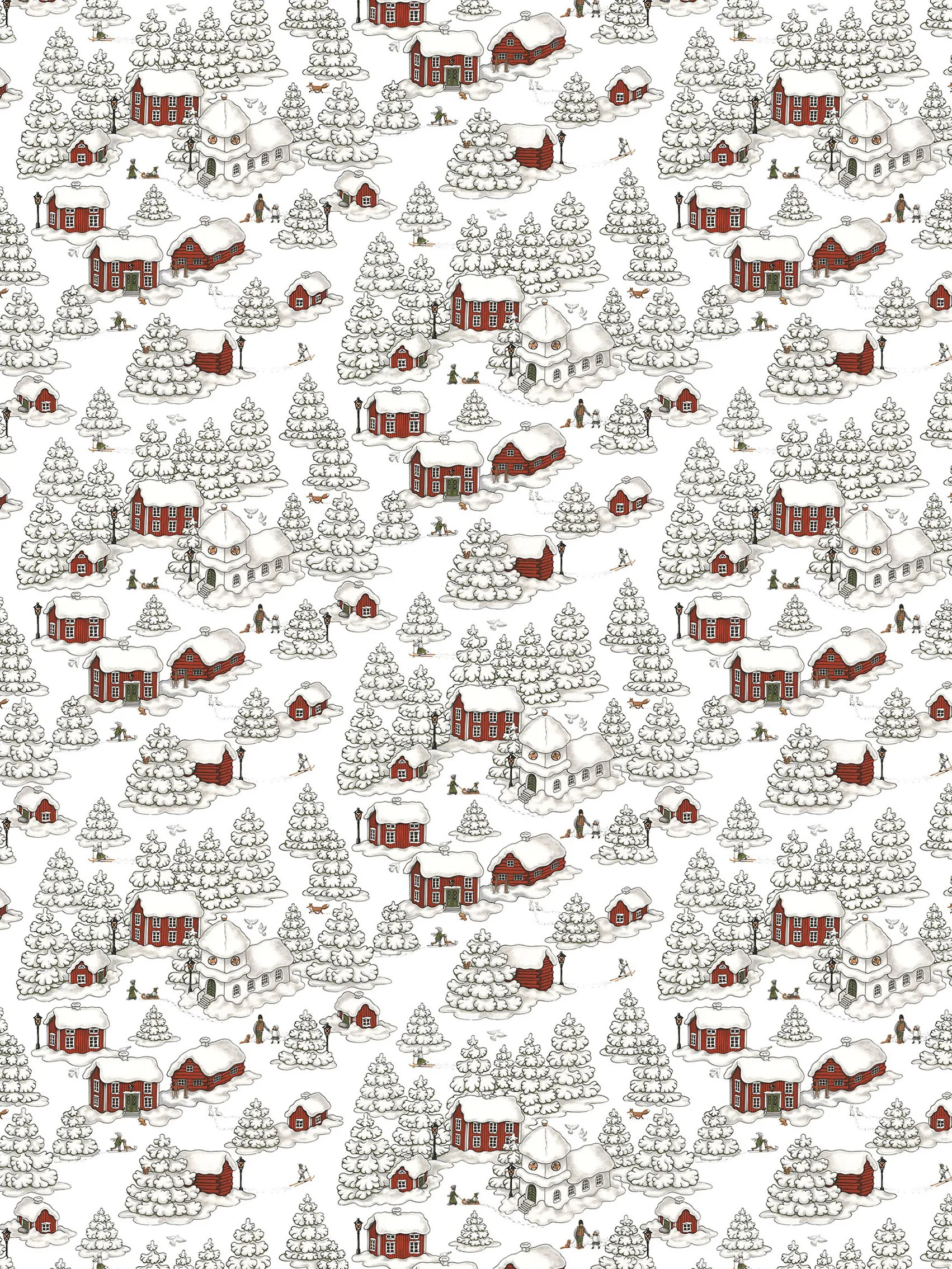 Timmerbyn stof, Offwhite/Grå/Rød Arvidssons Textil