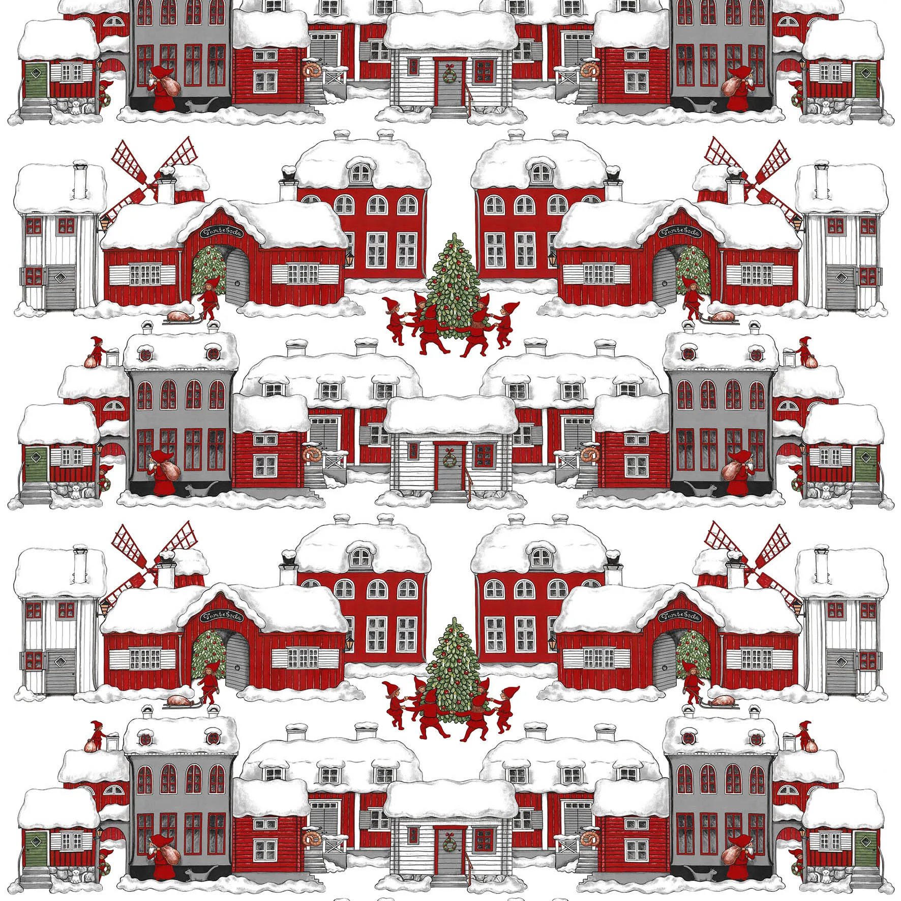 Tomteboda stof, Offwhite/Rød Arvidssons Textil