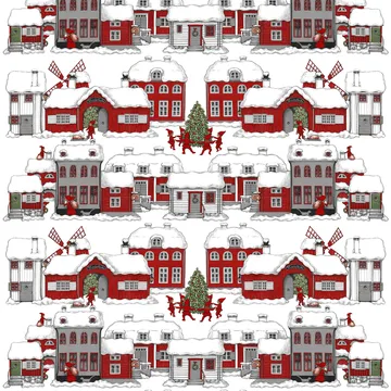 Tomteboda stof - Offwhite/Rød - Arvidssons Textil