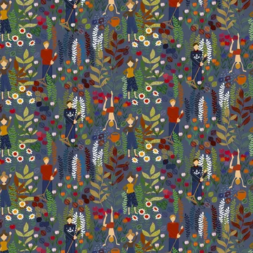 Trädgård stof - Blå - Arvidssons Textil