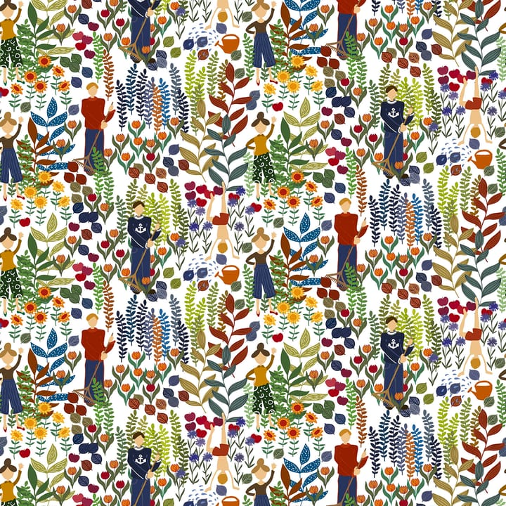 Trädgård stof - Hvid-Multi - Arvidssons Textil