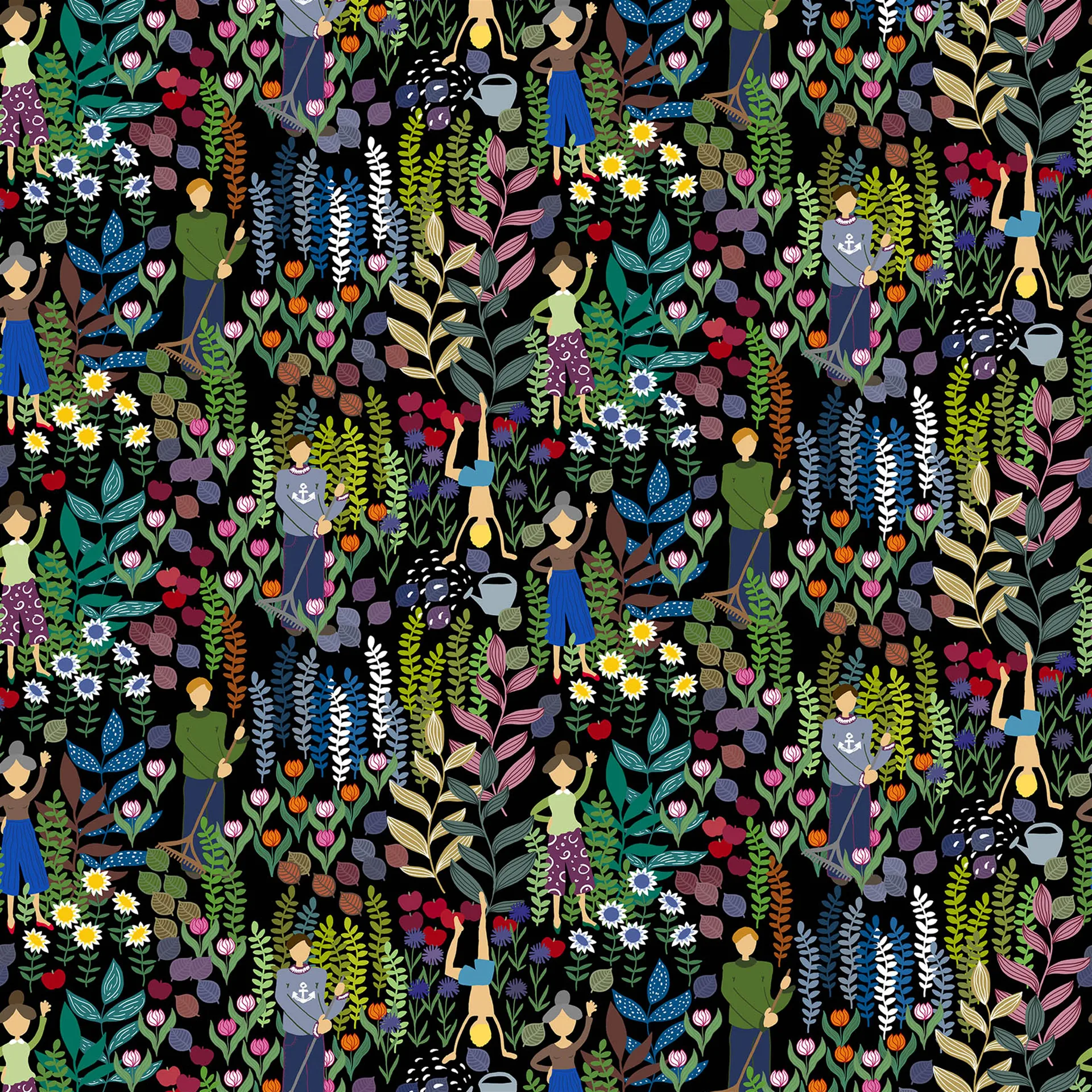 Trädgård stof, sort Arvidssons Textil