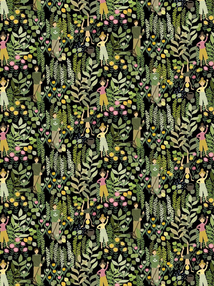 Trädgård stof - Sort/Grøn - Arvidssons Textil