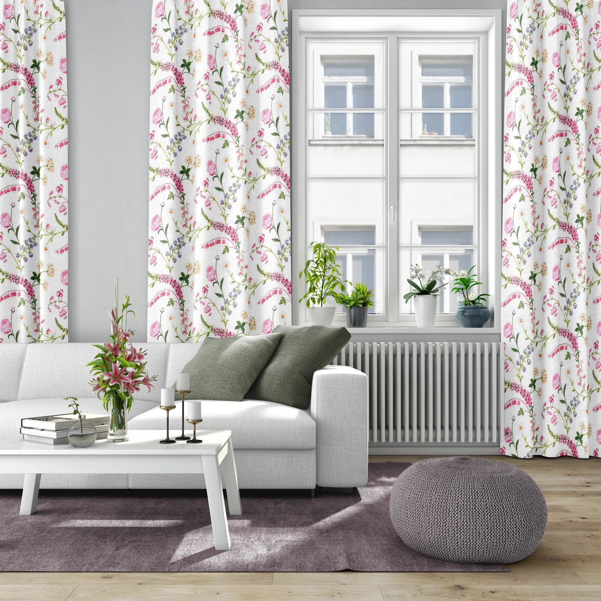 Trädgårdsblom stof, Lyserød Arvidssons Textil