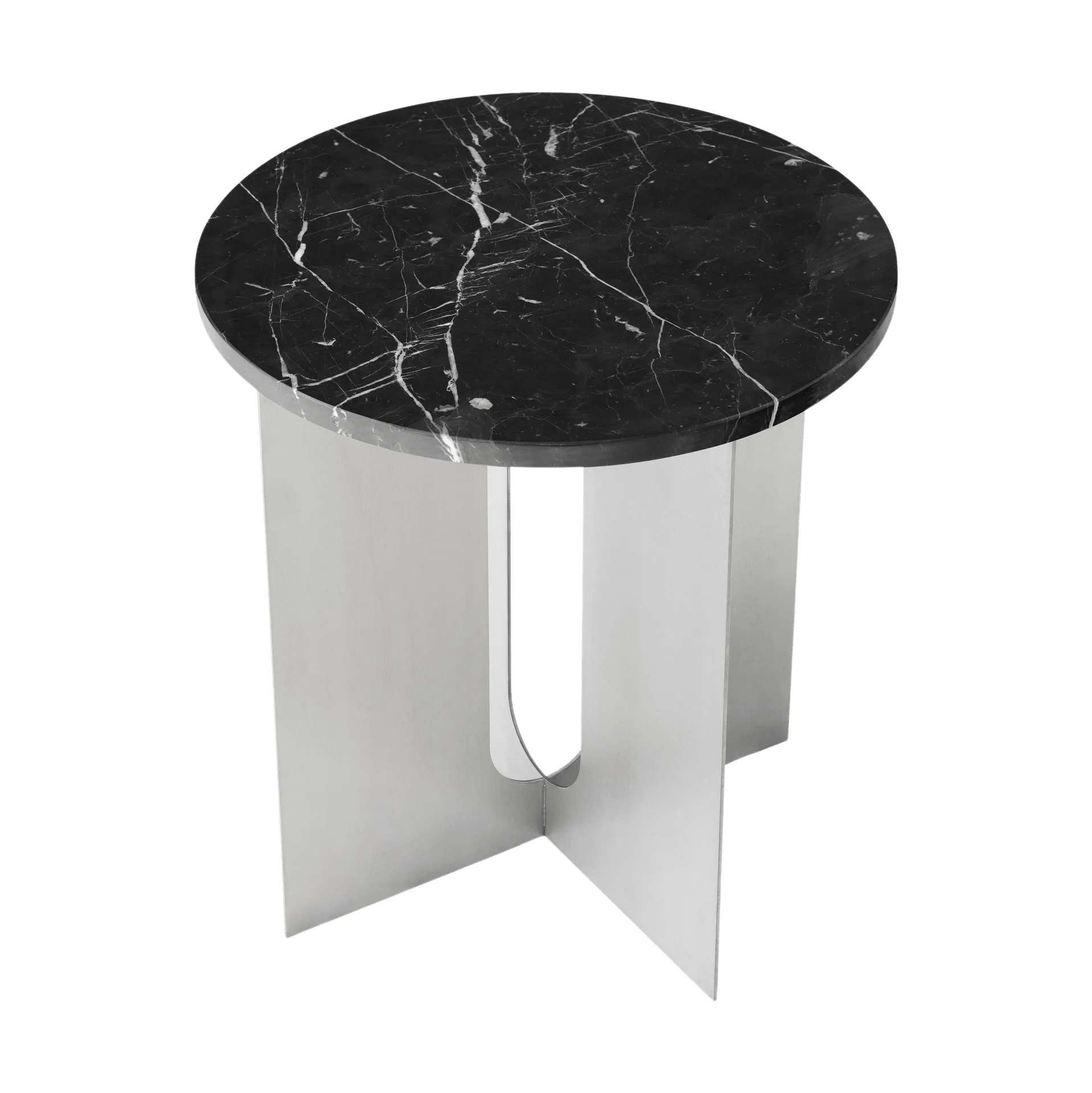 Androgyne sidebord, Nero Maquina marmor-børstet stål, Ø42 cm Audo Copenhagen