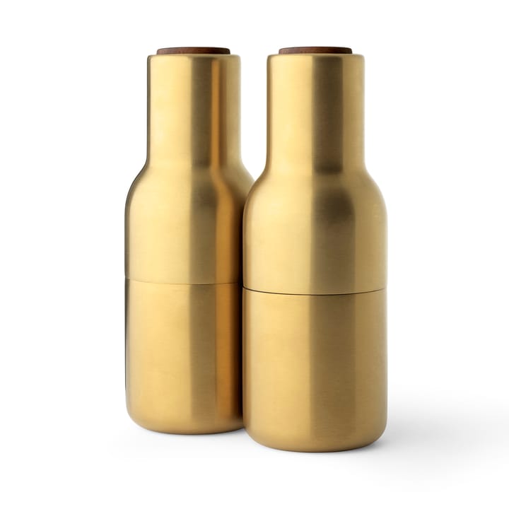 Bottle Grinder krydderikværn metal 2-pak - Brushed brass (låg i valnød) - Audo Copenhagen