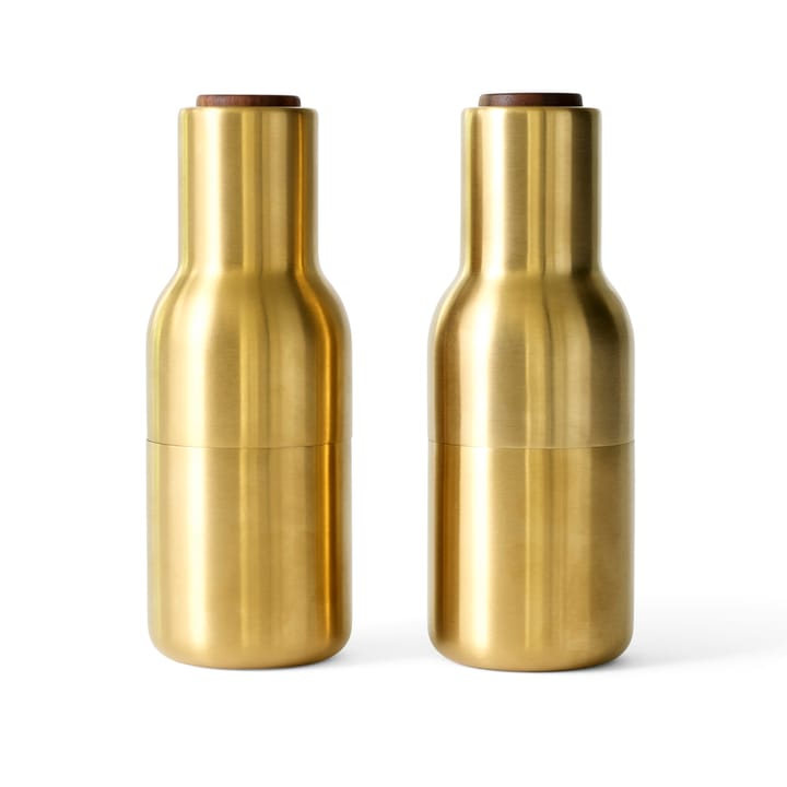 Bottle Grinder krydderikværn metal 2-pak - Brushed brass (låg i valnød) - Audo Copenhagen