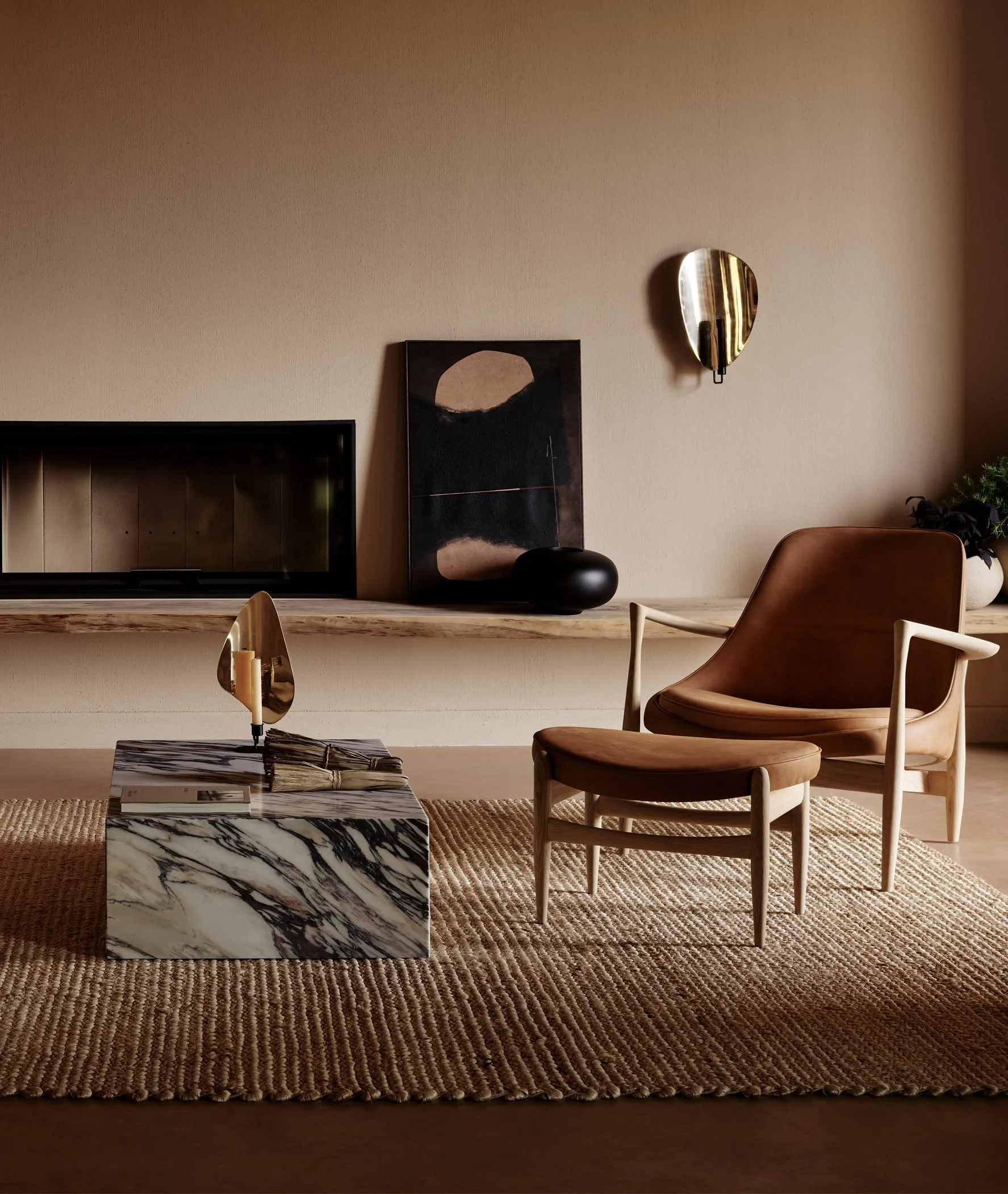 Flambeau lysestage væg 40 cm, Black/Polished brass Audo Copenhagen