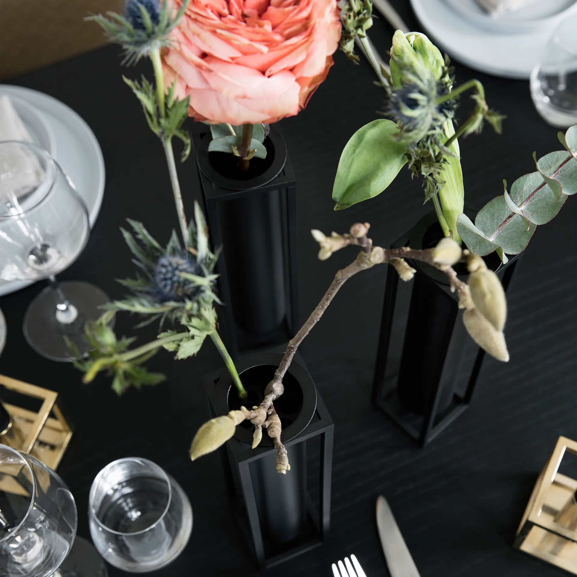 Kubus vase, Flora, sort Audo Copenhagen