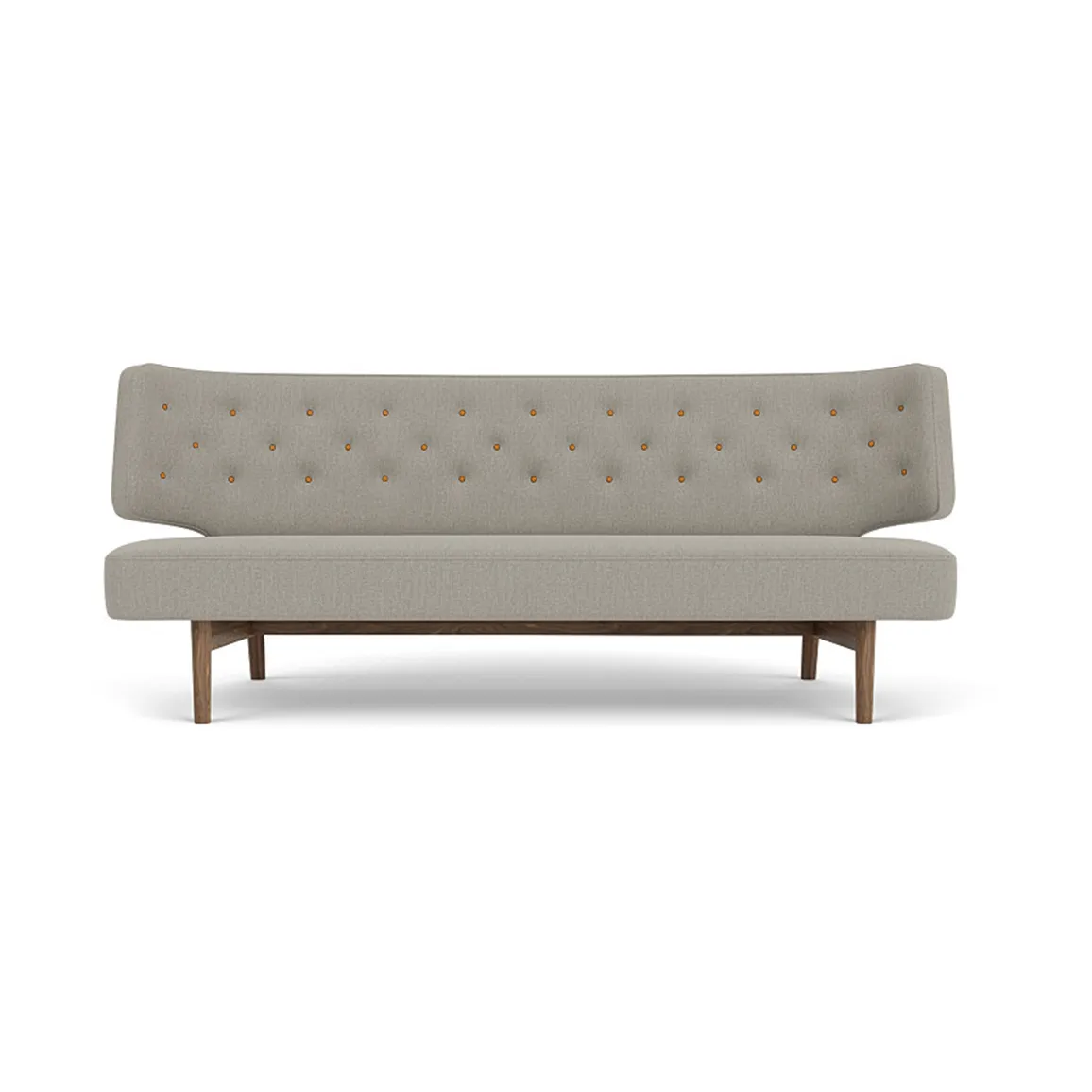 Radiohus Sofa Fully Upholstered RE-WOOL PC1T Global HR BUTTONS Vegetal 4-Legs Base, Re-wool 218-valnød, læderknapper, 2-personers Audo Copenhagen