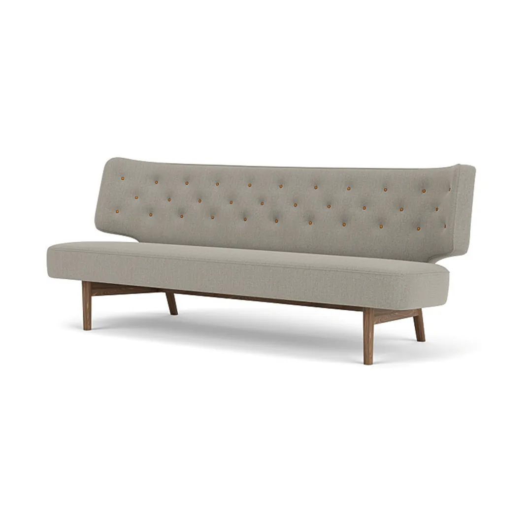 Radiohus Sofa Fully Upholstered RE-WOOL PC1T Global HR BUTTONS Vegetal 4-Legs Base, Re-wool 218-valnød, læderknapper, 2-personers Audo Copenhagen