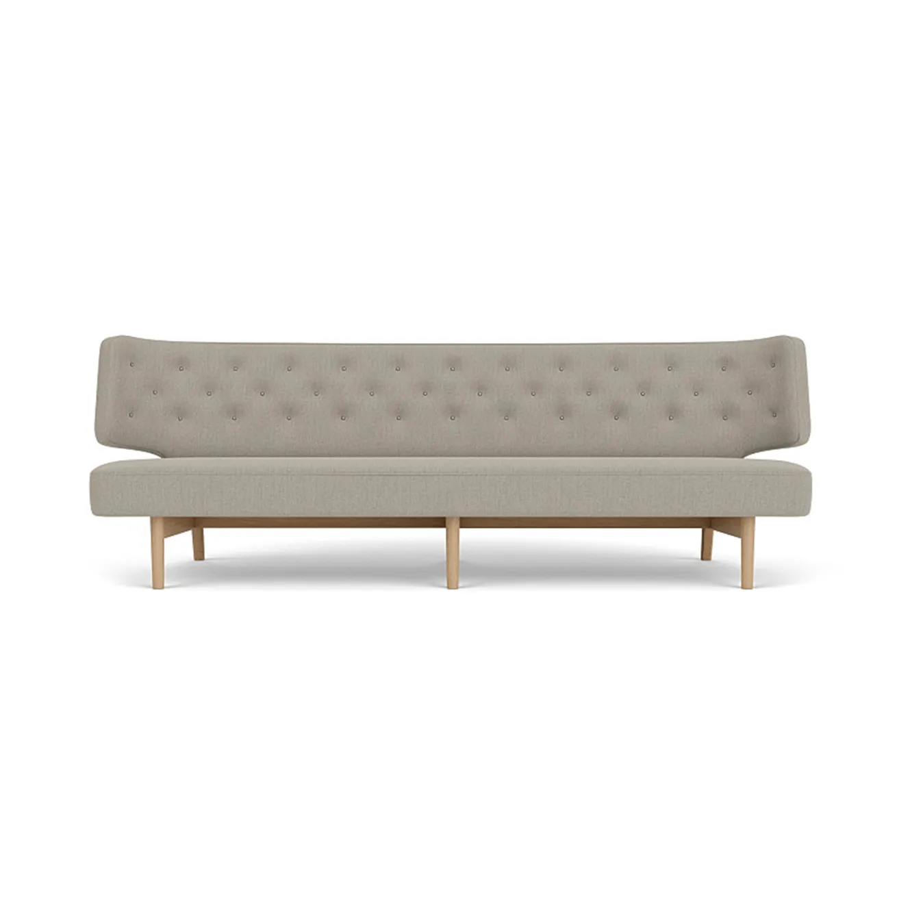 Radiohus Sofa Fully Upholstered RE-WOOL PC1T Global HR BUTTONS Vegetal 4-Legs Base, Re-wool 218-natur eg, læderknapper, 3-personers Audo Copenhagen