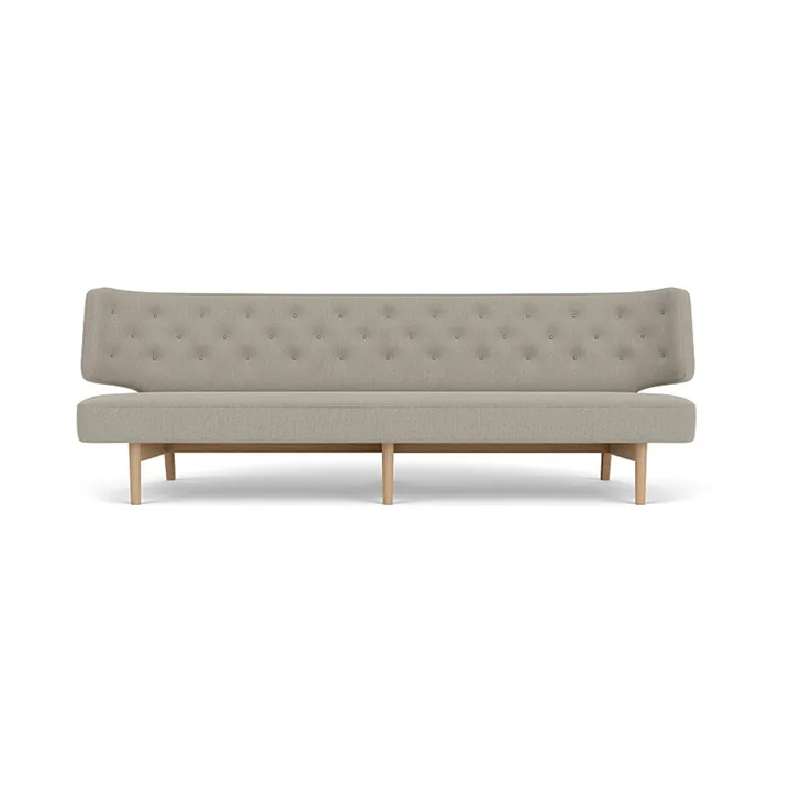 Radiohus Sofa Fully Upholstered RE-WOOL PC1T Global HR BUTTONS Vegetal 4-Legs Base - Re-wool 218-natur eg, læderknapper, 3-personers - Audo Copenhagen
