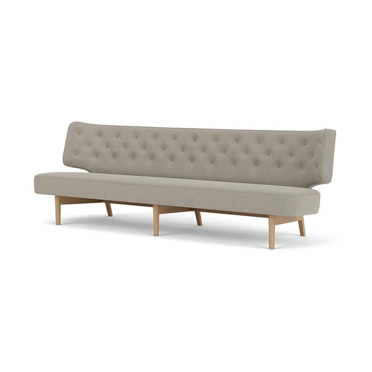 Radiohus Sofa Fully Upholstered RE-WOOL PC1T Global HR BUTTONS Vegetal 4-Legs Base, Re-wool 218-natur eg, læderknapper, 3-personers Audo Copenhagen
