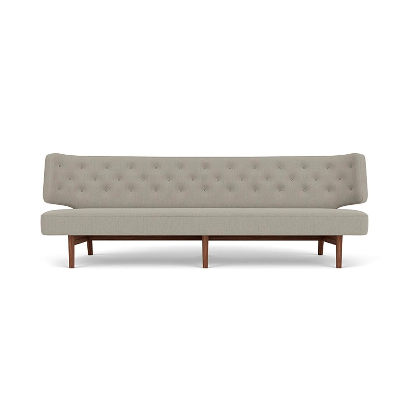 Radiohus Sofa Fully Upholstered RE-WOOL PC1T Global HR BUTTONS Vegetal 4-Legs Base, Re-wool 218-valnød, læderknapper, 3-personers Audo Copenhagen