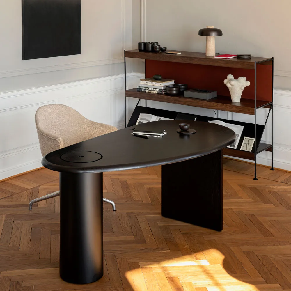 Zet hyldesystem, oak dark stained, 1x4, black steel base Audo Copenhagen