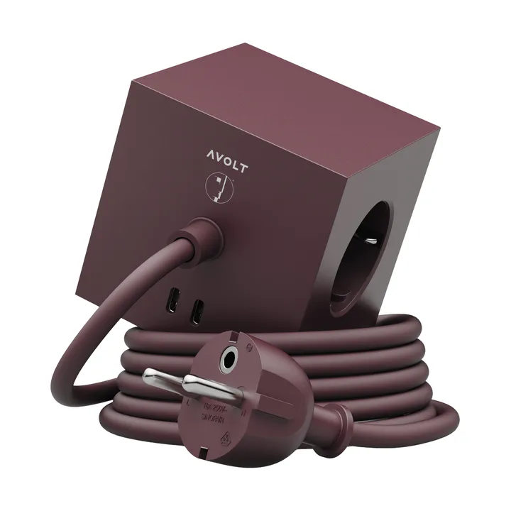 AVOLT x Bauhaus-Archiv Square 1 stikdåse USB-C - Mulberry Red - Avolt