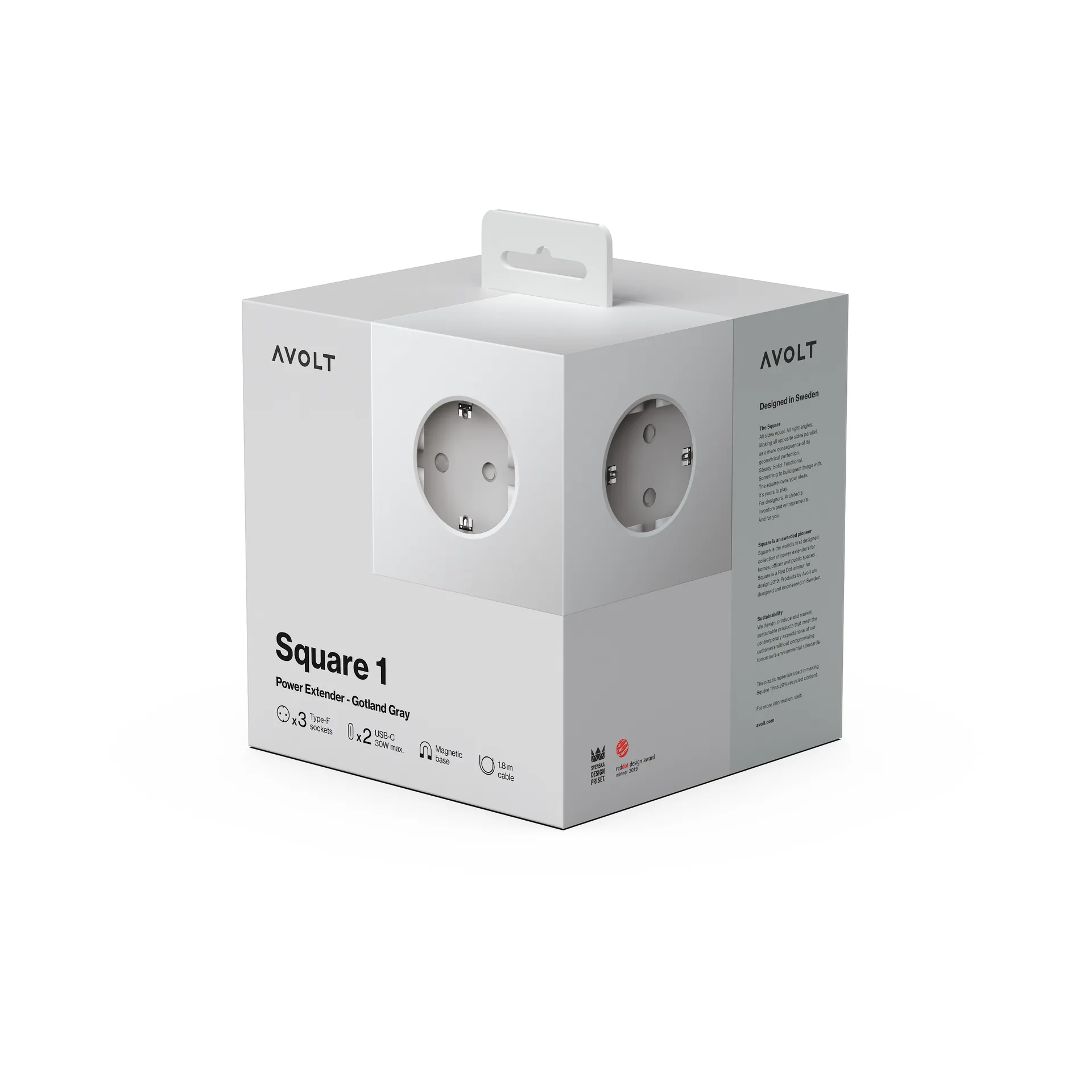 Square 1 grenudtag USB-C 30W 3 m, Gotland Gray Avolt