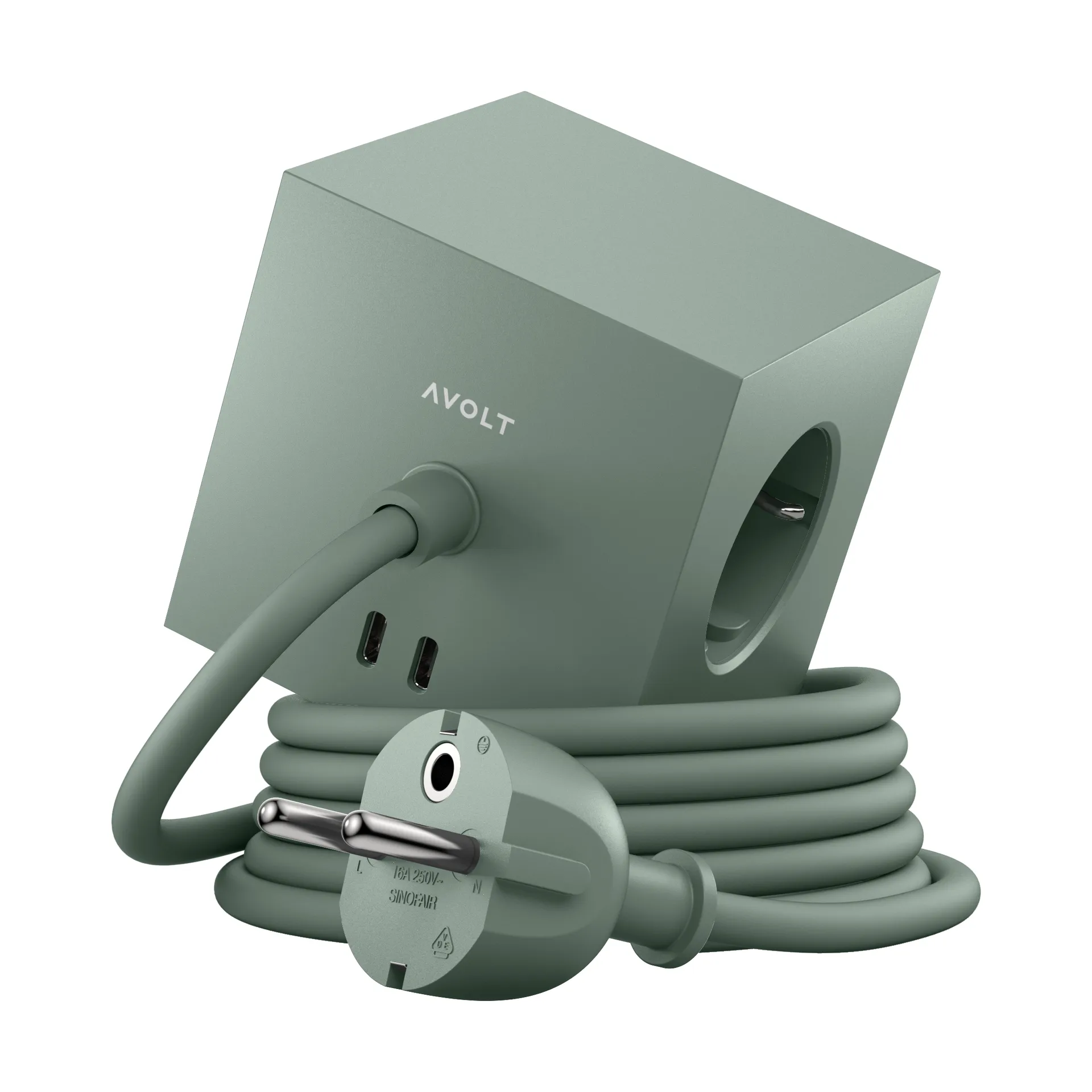 Square 1 stikdåse USB-C 30W 1,8 m, Oak green Avolt