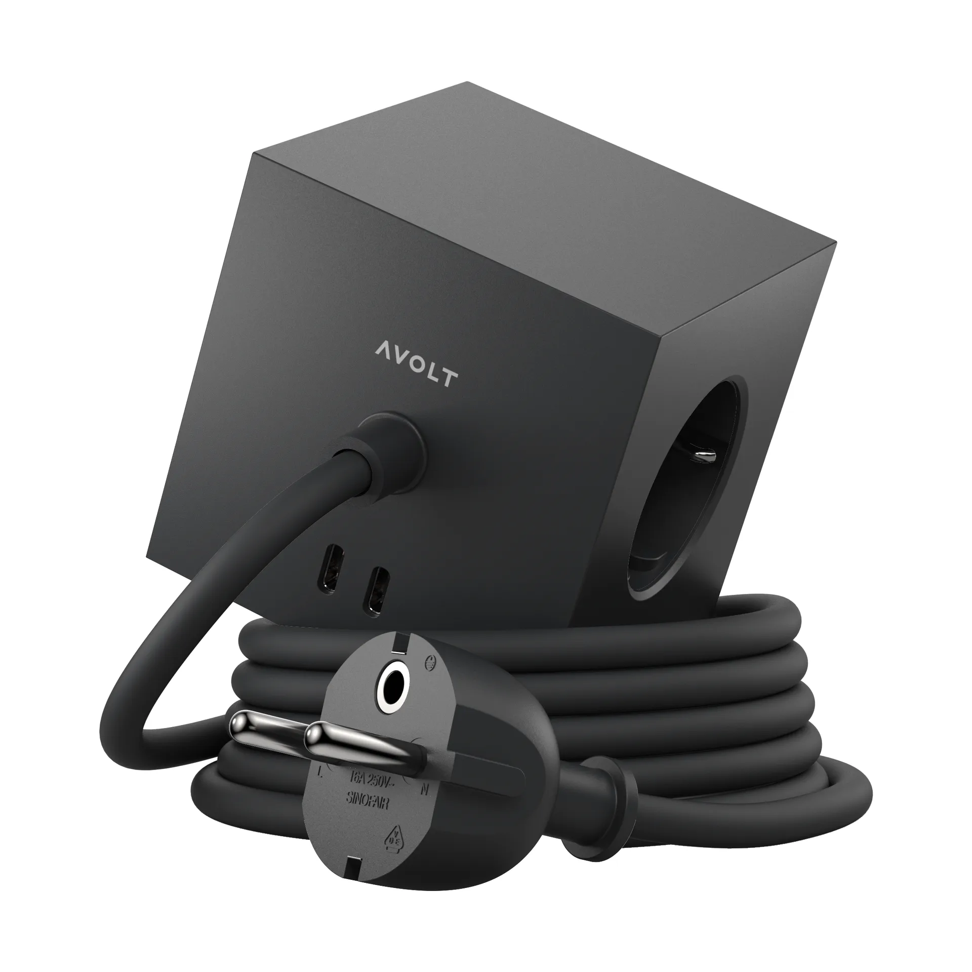 Square 1 stikdåse USB-C 30W 1,8 m, Stockholm black Avolt