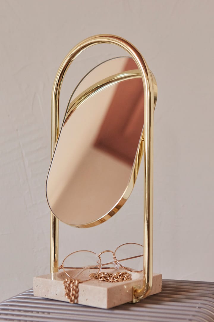 ANGUI bordspejl 17,2x35 cm, Gold/Travertine AYTM