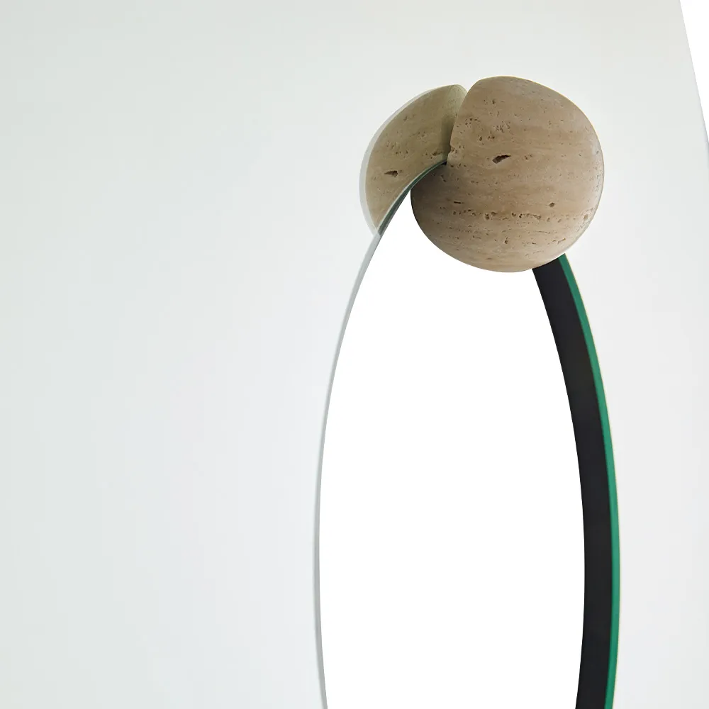 Castellum vægspejl Ø80 cm, Clear-travertine AYTM