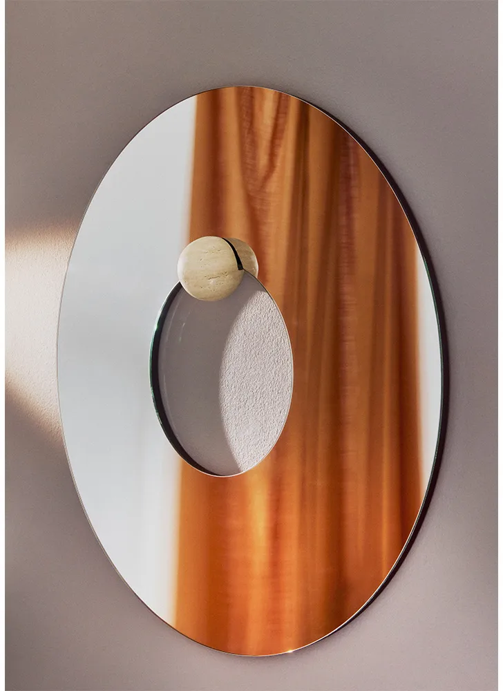 Castellum vægspejl Ø80 cm, Clear-travertine AYTM