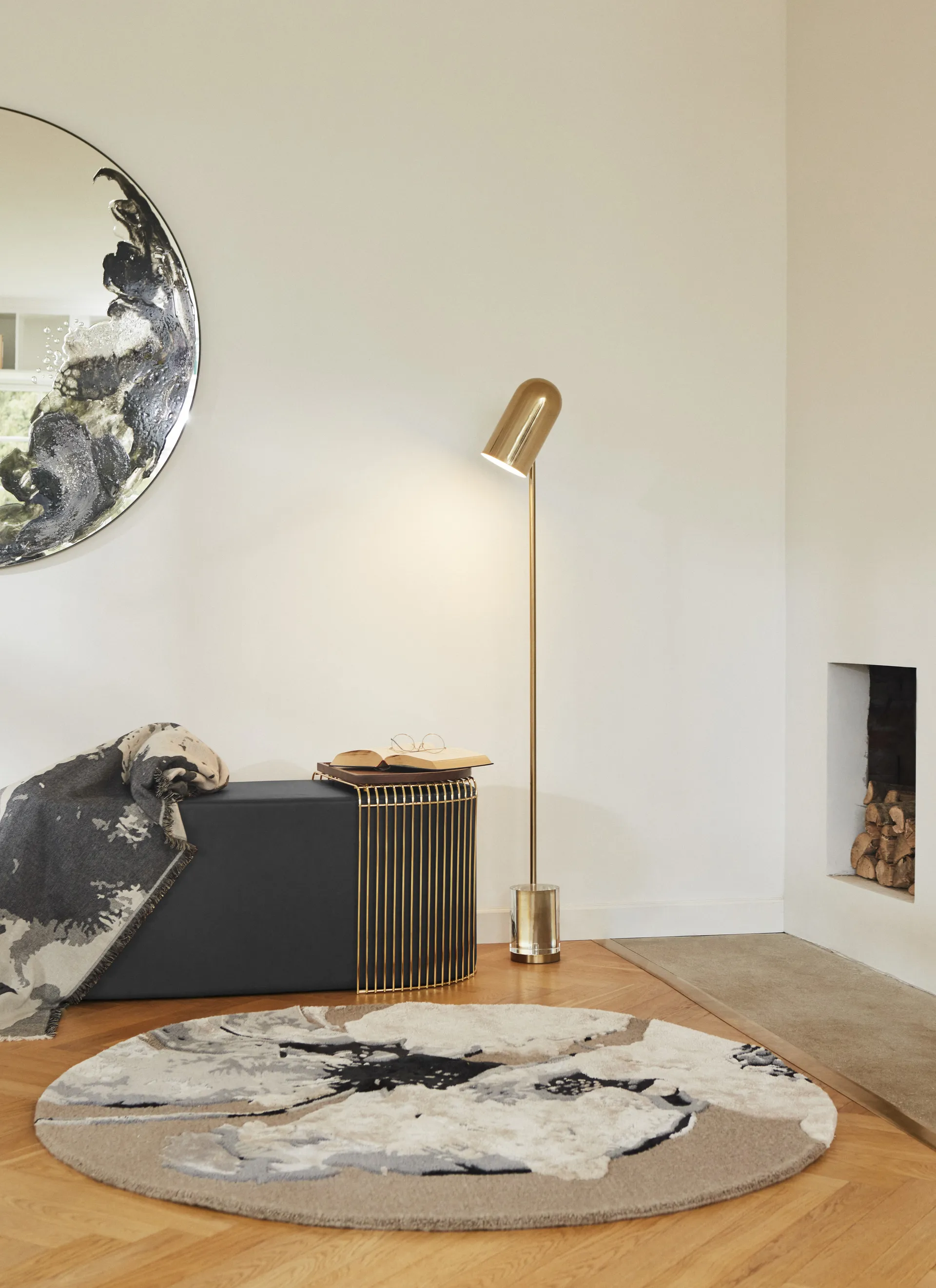 Floreo tæppe Ø200 cm, Hvid/Grå AYTM