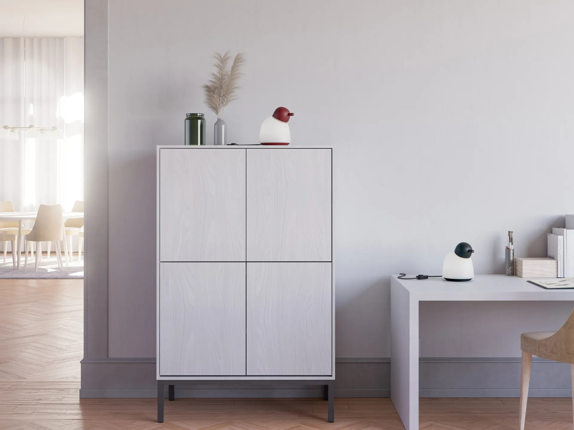 Bird bordlampe 21,5 cm, Mørkerød-sand-opalglas Belid