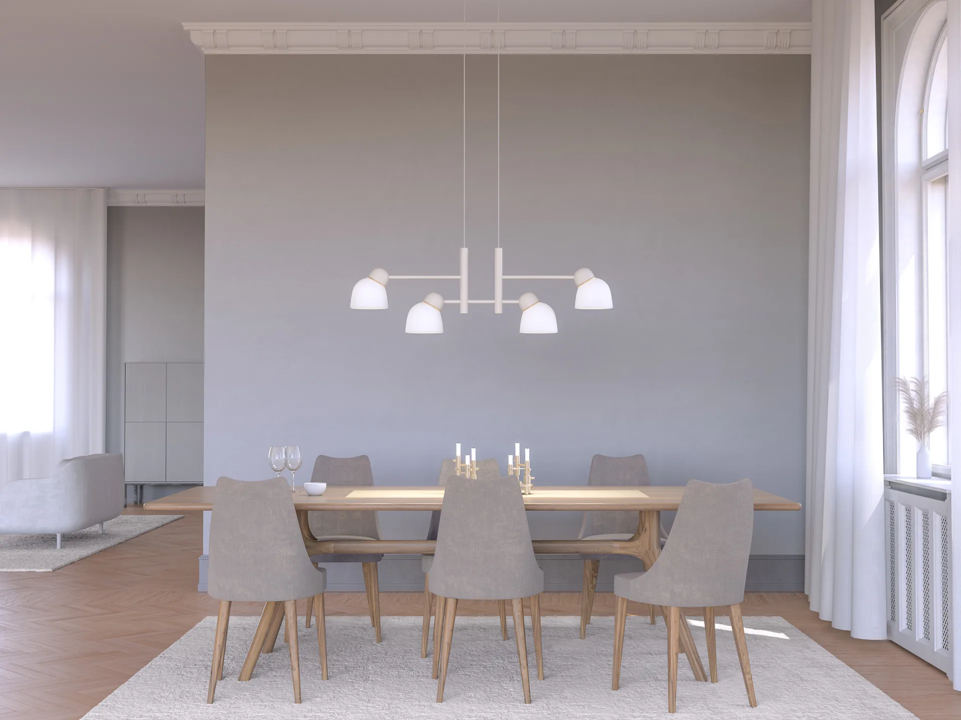 Bird pendel 119,3 cm, Sand-messing-opalglas Belid