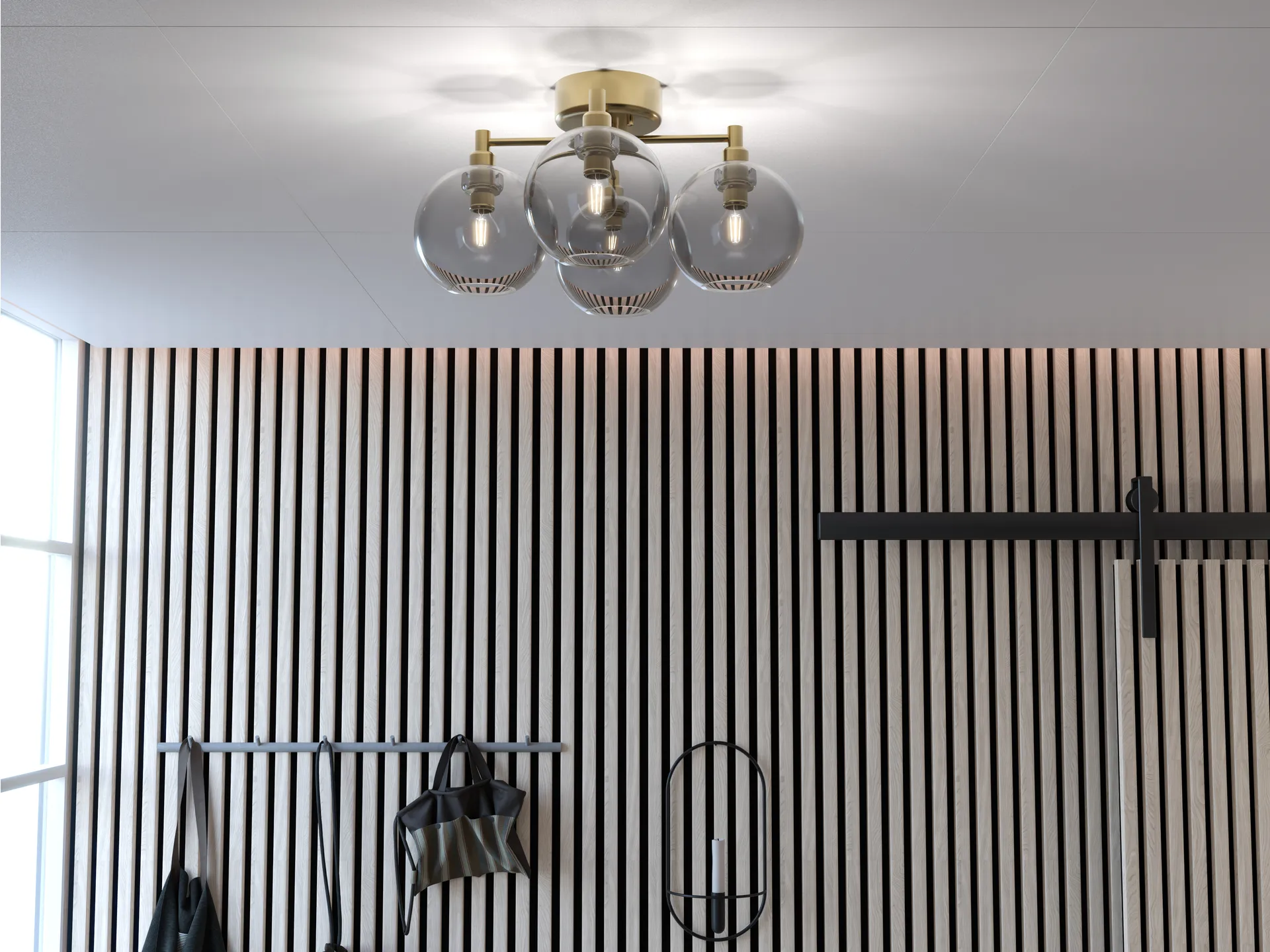 Gloria loftlampe, Messing/Røgfarvet glas Belid