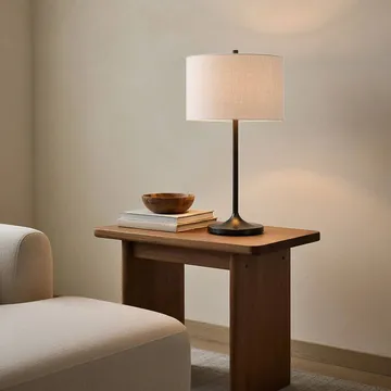 Soft bordlampe - Linned hvid-metallic bronze, Ø34x64 cm - Belid