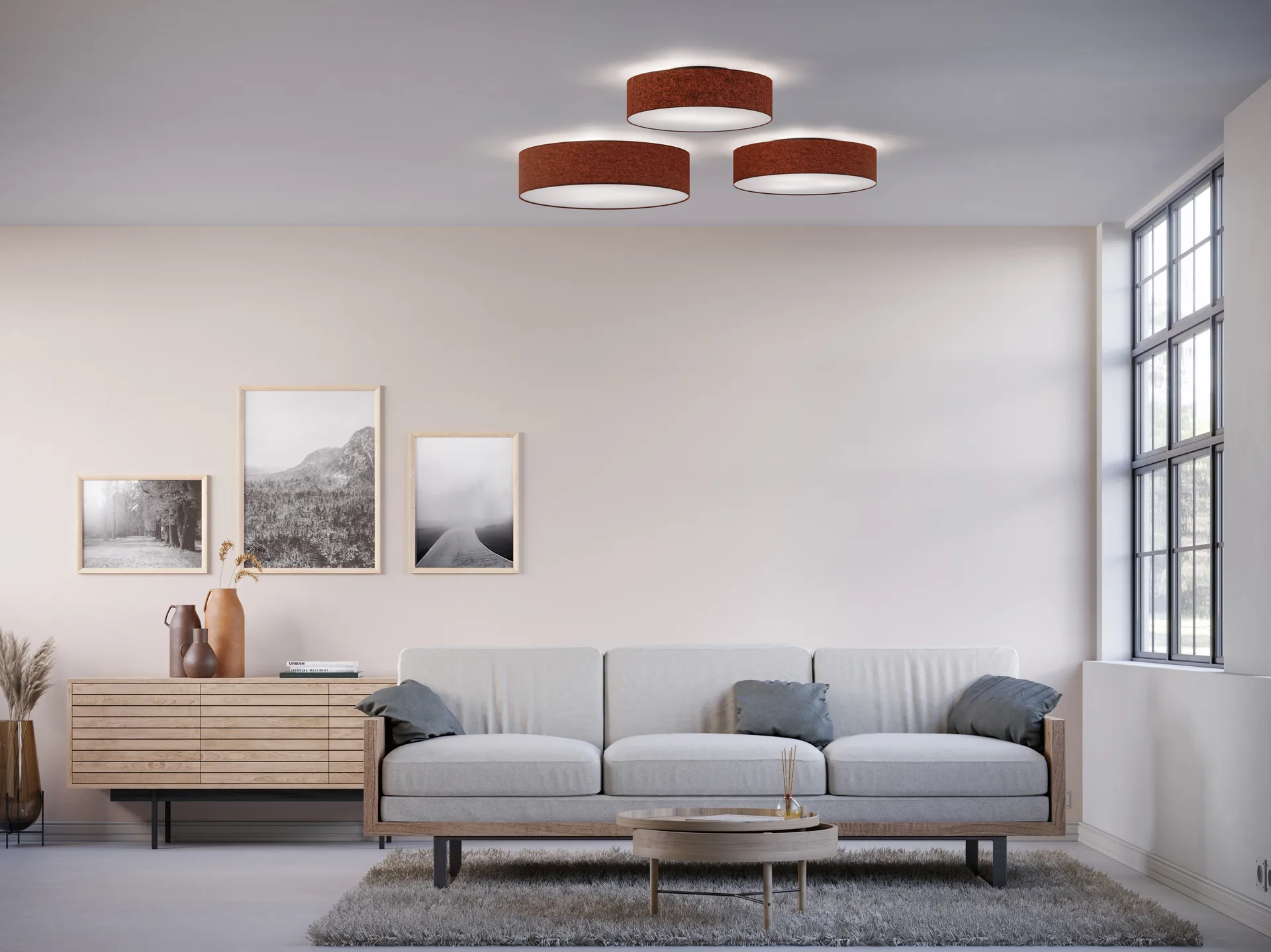 Soft plafond Ø44 cm, Rustrød uld Belid