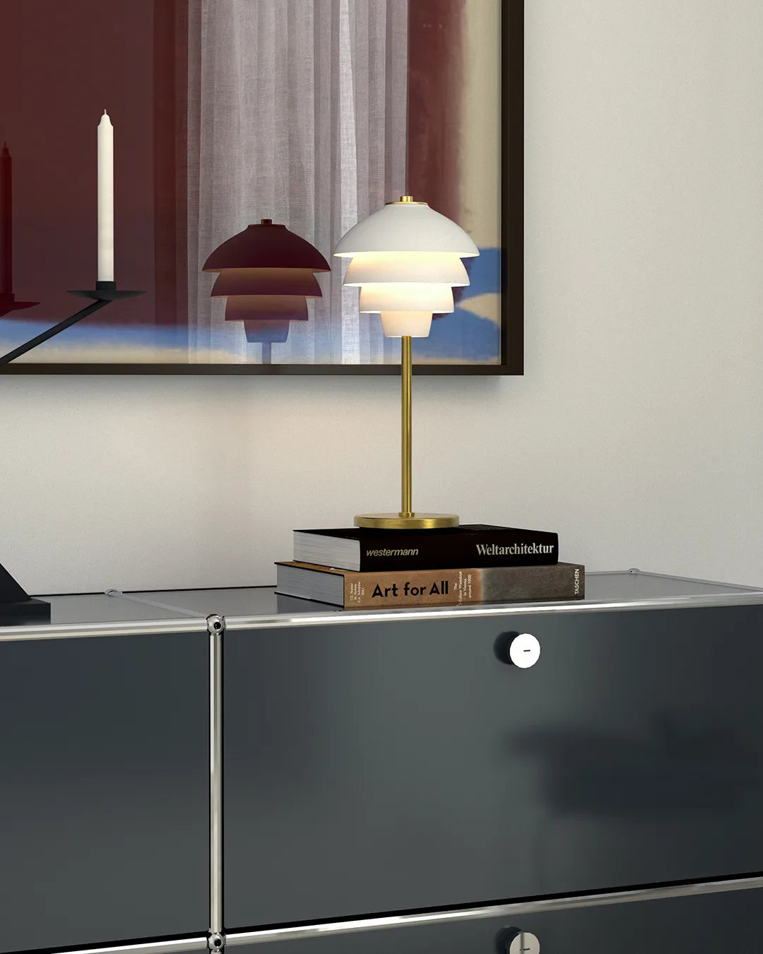 Valencia bordlampe 41 cm, Mat hvid-messing Belid