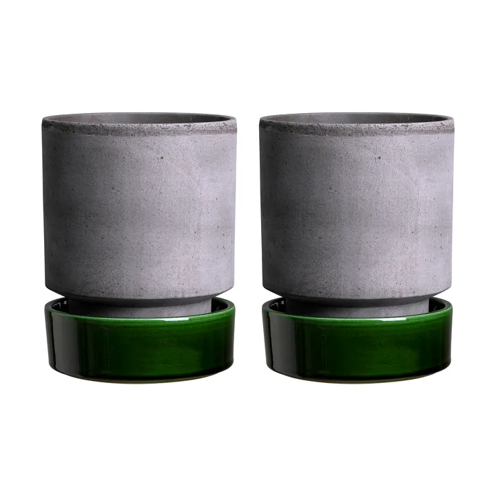 Hoff krukke 2-pak - Ø8 cm, Raw Grey-Emerald Green - Bergs Potter