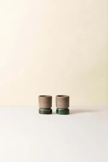 Hoff krukke 2-pak - Ø8 cm, Raw Grey-Emerald Green - Bergs Potter