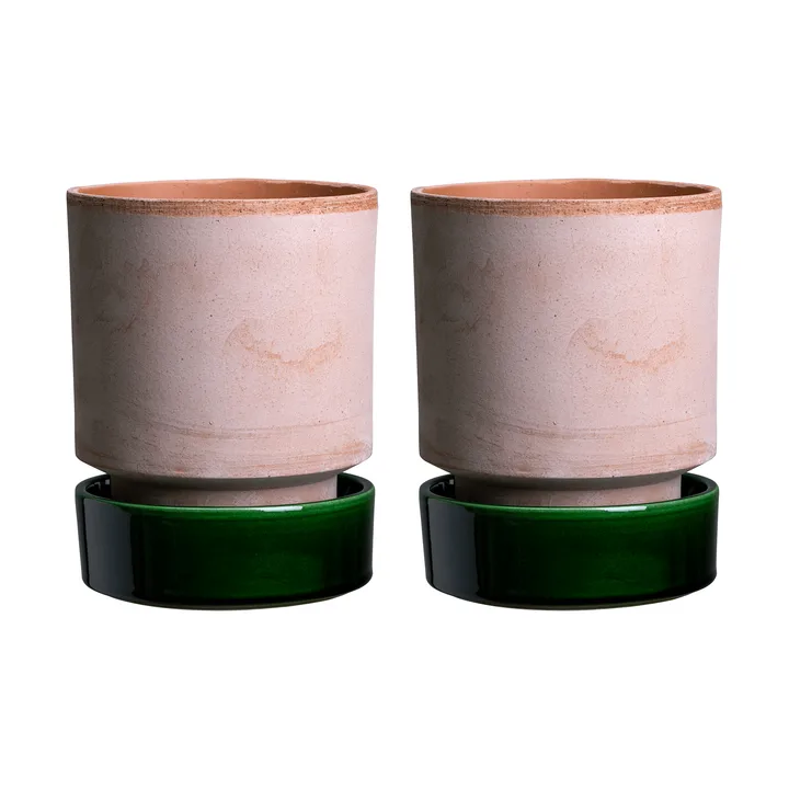 Hoff krukke 2-pak - Ø8 cm, Raw Lyserød-Emerald Green - Bergs Potter