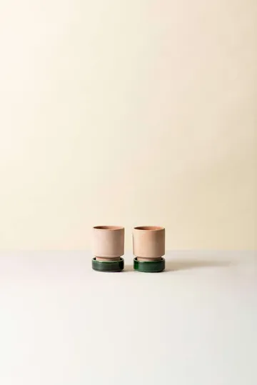 Hoff krukke 2-pak - Ø8 cm, Raw Lyserød-Emerald Green - Bergs Potter