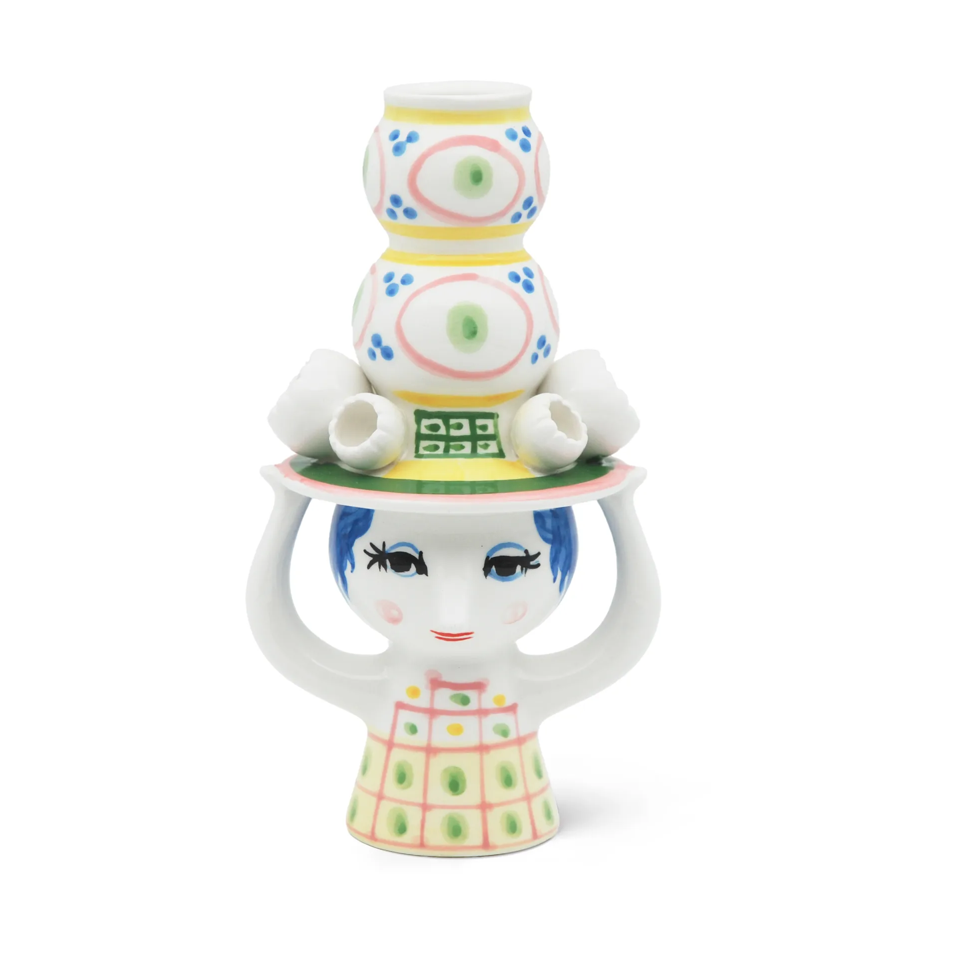 Dame med hat lysestage H16 cm, Rosa Bjørn Wiinblad