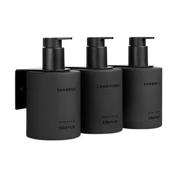 Kirei glasflasker inkl. vægholder 3-pak - Smoke, monteres med skrue - blomus
