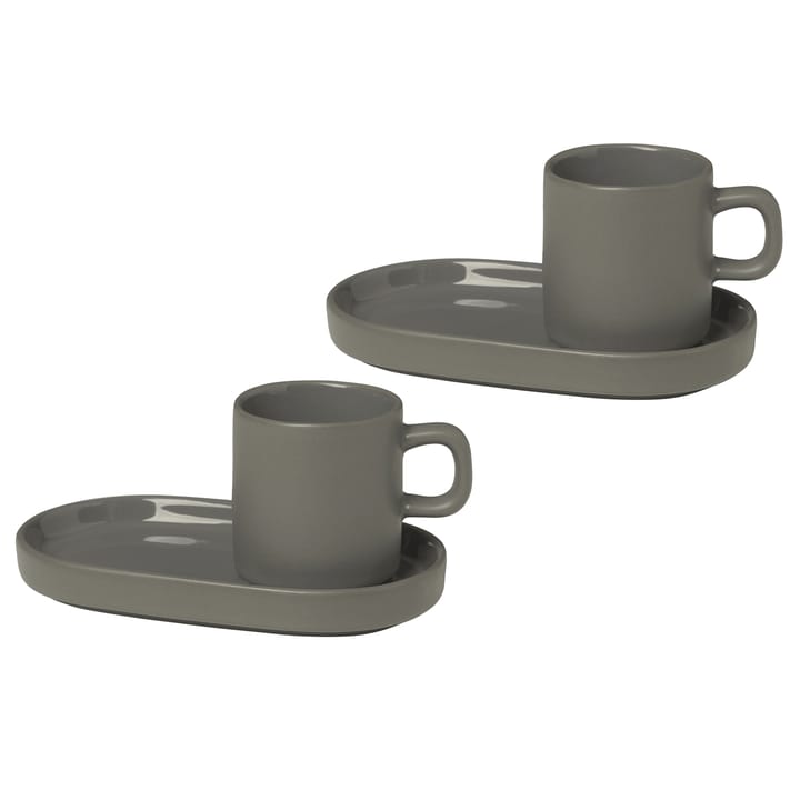 Pilar espressokop med underkop – 2 stk. - Pewter - Blomus