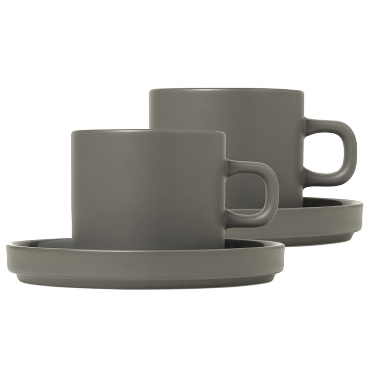 Pilar kaffekrus med underkop – 2 stk. - Pewter - Blomus