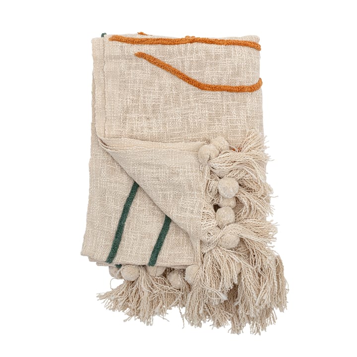 Bloomingville bomuldsplaid med broderi 125x150 cm, Natur Bloomingville