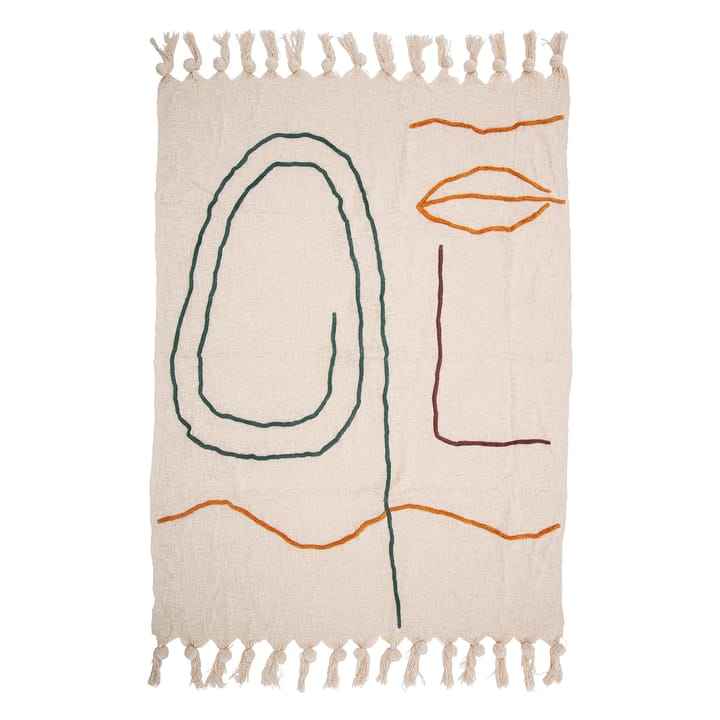 Bloomingville bomuldsplaid med broderi 125x150 cm, Natur Bloomingville