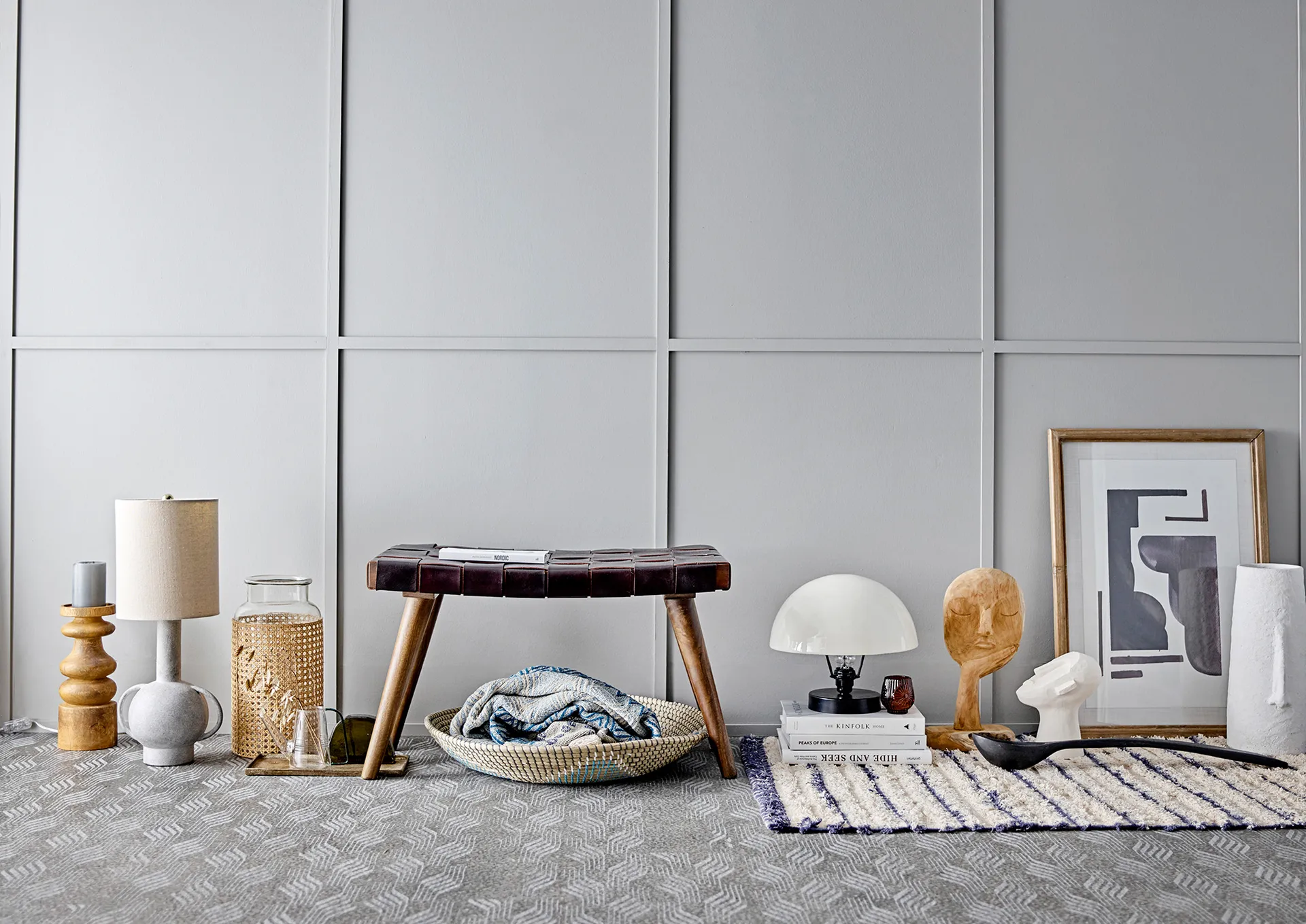 Bloomingville fyrfadsstager med træbakke 6 dele, Multi Bloomingville