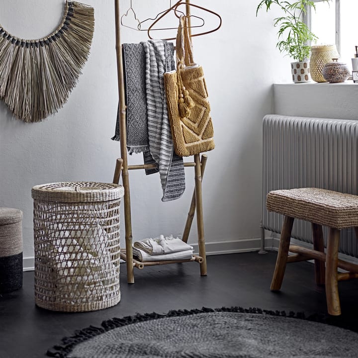 Bloomingville jutetæppe med frynser Ø122 cm, Sort Bloomingville