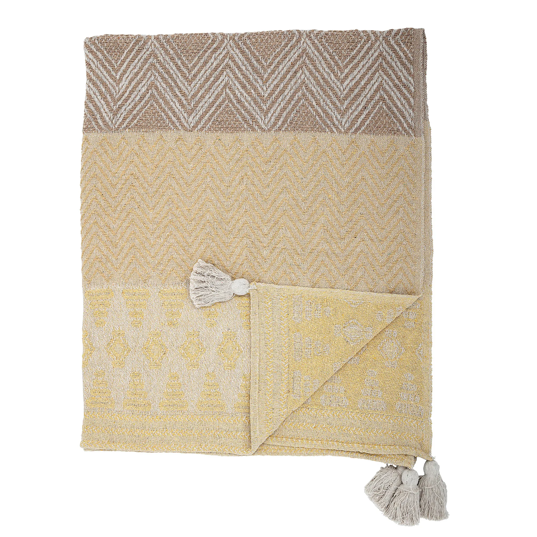 Bloomingville plaid med kvaster 130x160 cm, Gul-beige Bloomingville