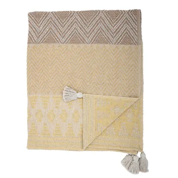 Bloomingville plaid med kvaster 130x160 cm - Gul-beige - Bloomingville